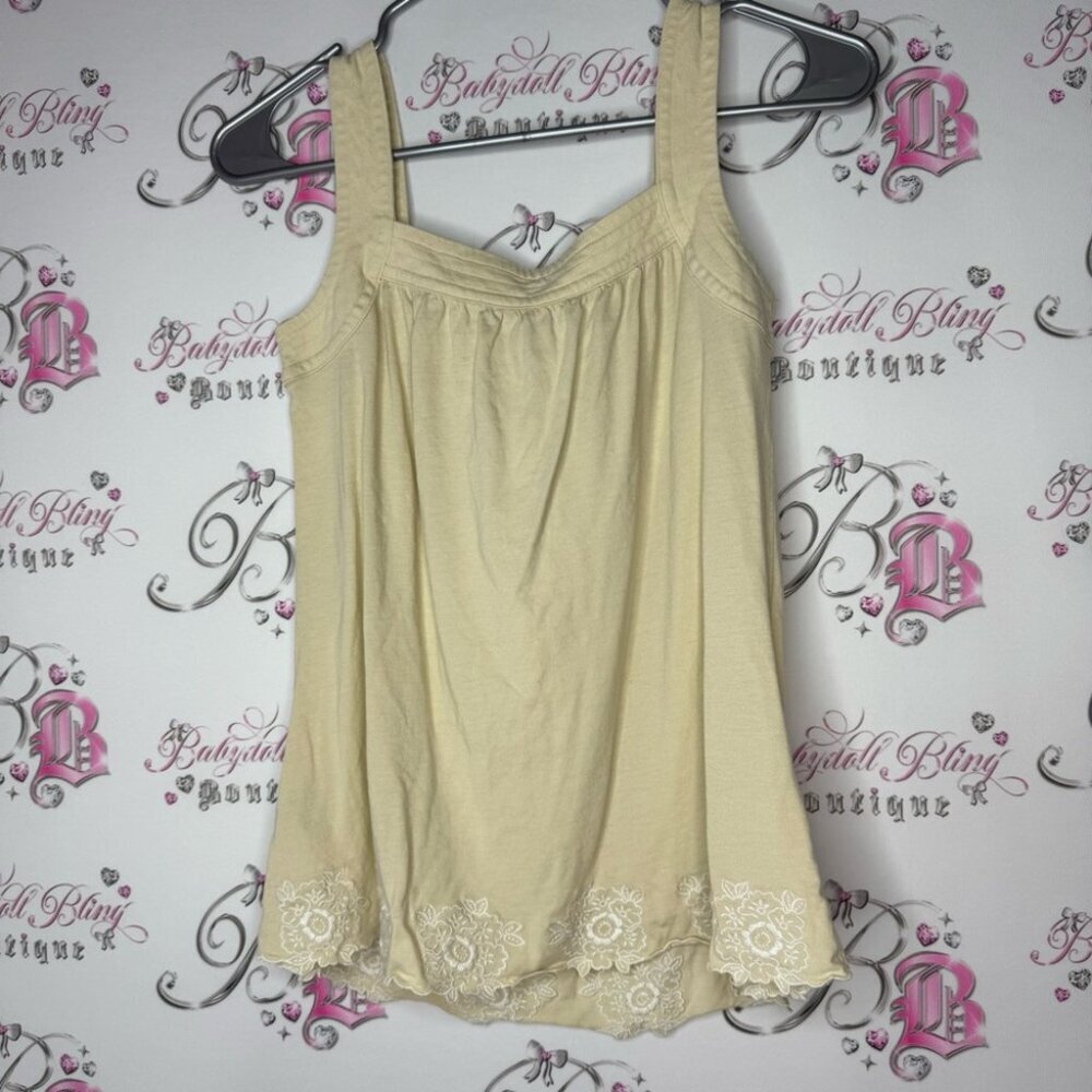 Rw&co tank top floral embroidered yellow white boho tropical flowers tan summer - Picture 6 of 10